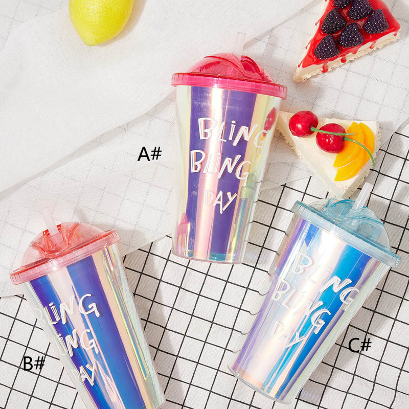 

1pc Letter Graphic Laser Straw Bottle, Multicolor