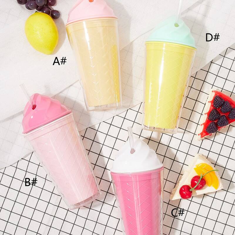

1pc Ice Cream Shaped Straw Bottle, Multicolor