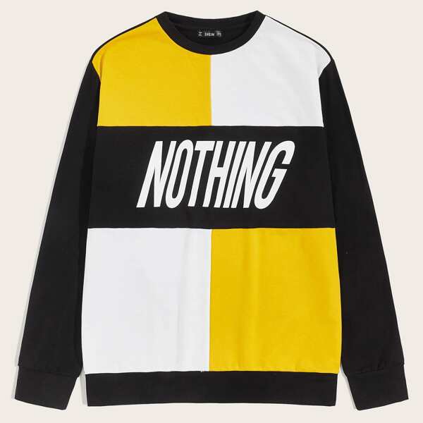 

Men Letter Graphic Colorblock Pullover, Multicolor