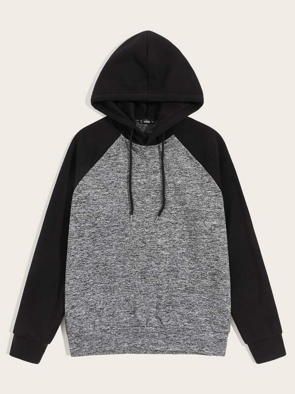 

Men Raglan Sleeve Marled Drawstring Hoodie, Multicolor
