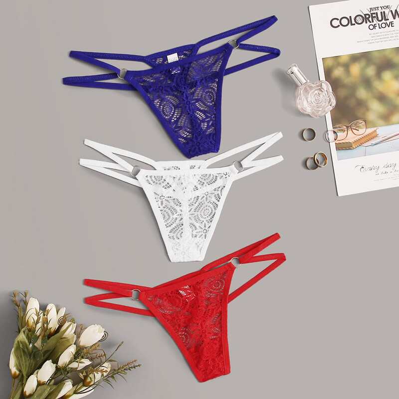 

3pack Floral Lace Harness Panty Set, Multicolor