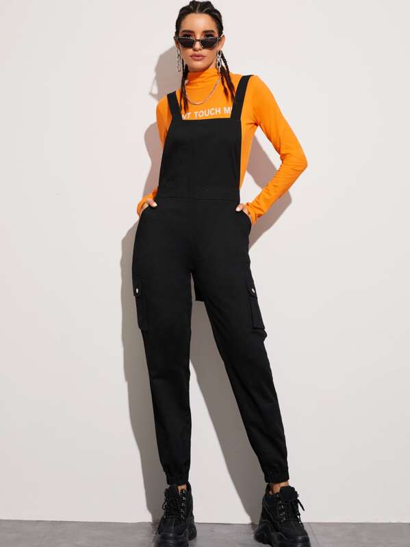 

Elastic Waist Overall With Pocket, Black, Juliana