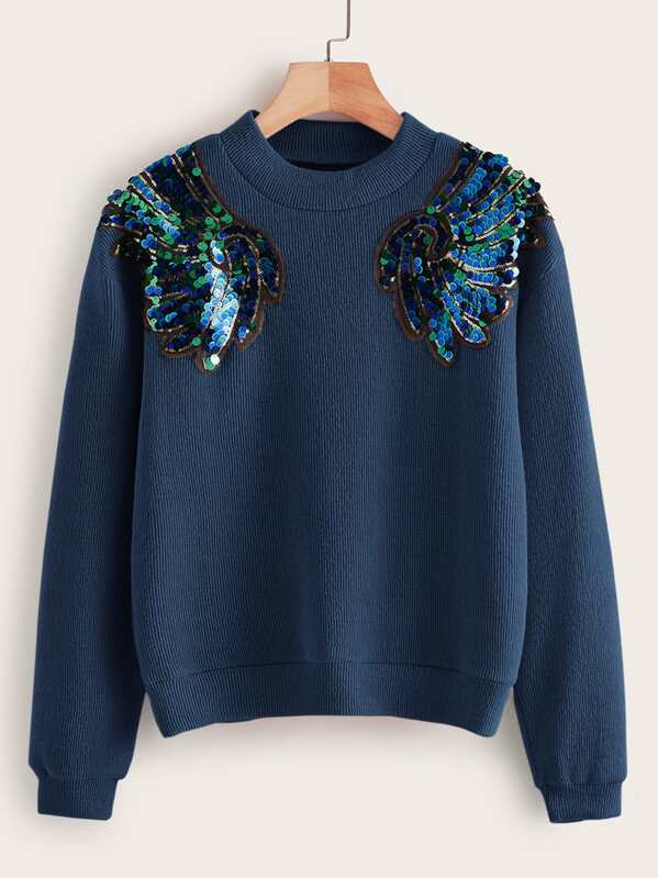 

Contrast Sequin Drop Shoulder Sweater, Navy