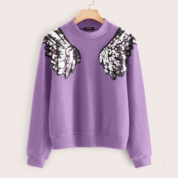 

Contrast Sequin Drop Shoulder Sweater, Purple pastel