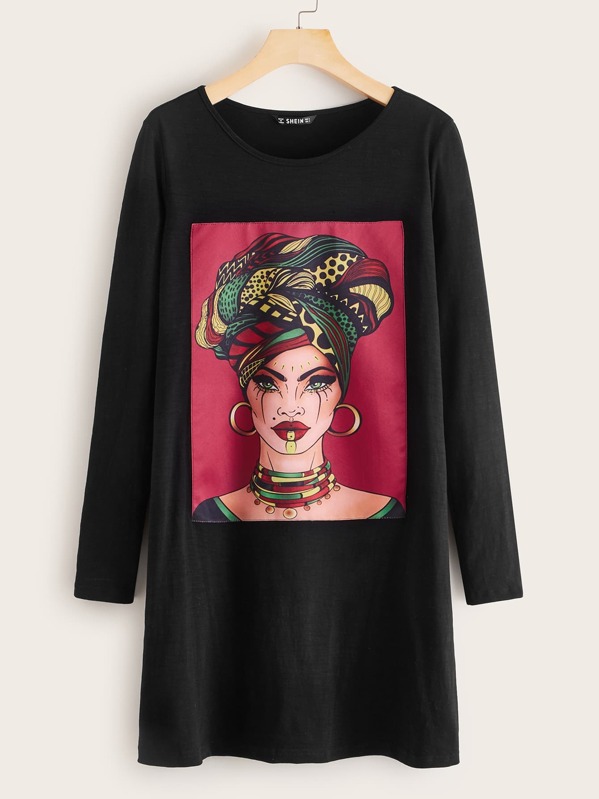 

Figure Patched Tee Dress, Black