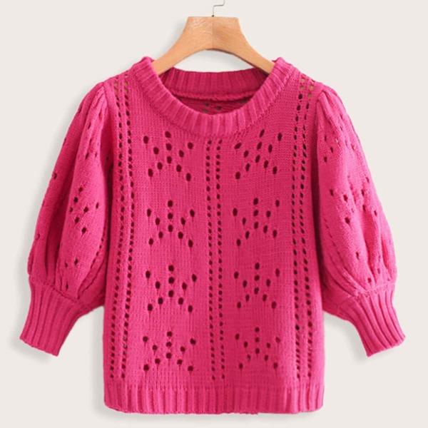 

Pointelle Knit Half Sleeve Knit Top, Pink bright