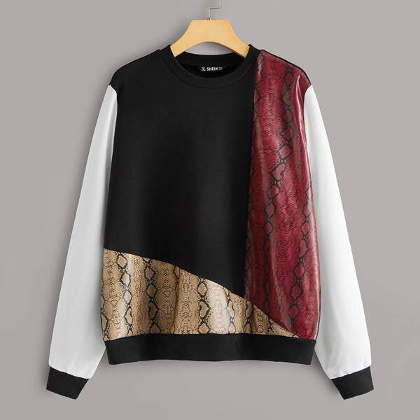 

Snakeskin Print Colorblock Pullover, Multicolor