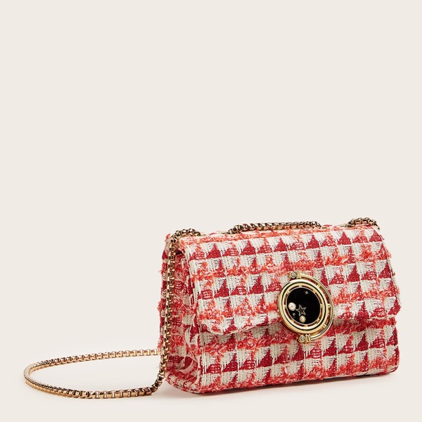 

Faux Pearl Decor Chain Crossbody Bag, Red