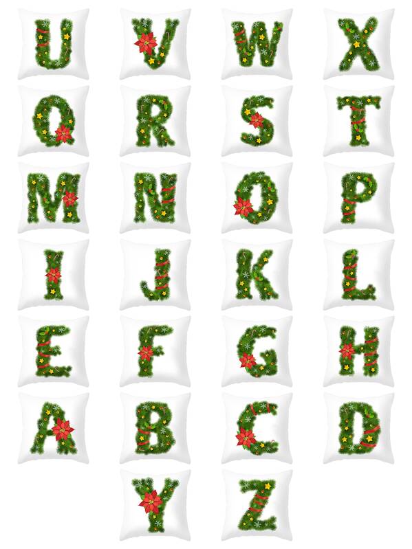 

1pc Wreath Letter Print Cushion Cover, Multicolor