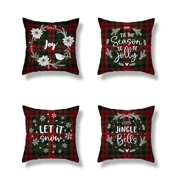 

1pc Slogan Print Plaid Cushion Cover, Multicolor