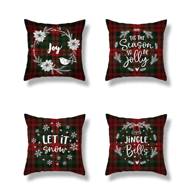 

1pc Slogan Print Plaid Cushion Cover, Multicolor