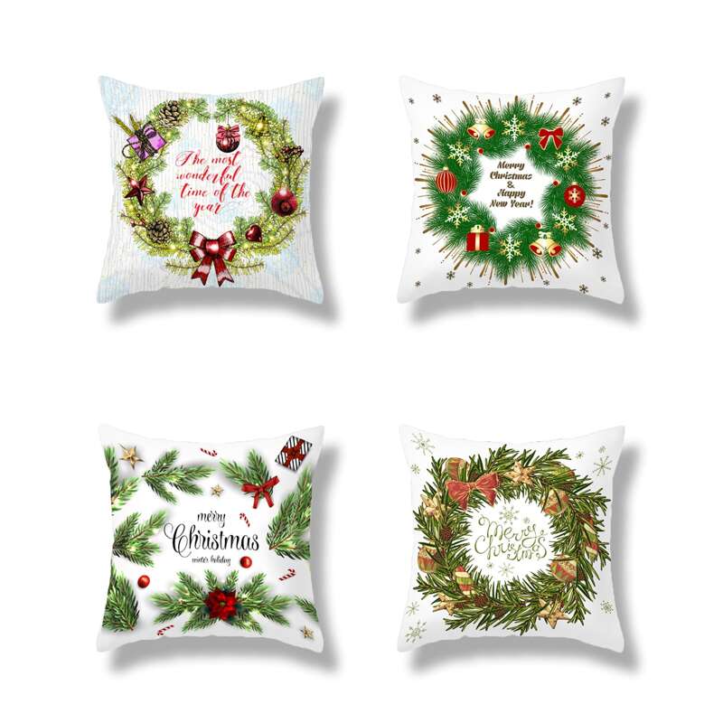 

1pc Christmas Wreath Print Cushion Cover, Multicolor