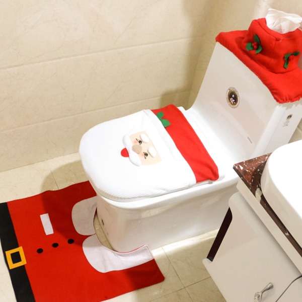 

3pcs Christmas Santa Claus Design Toilet Cover Set, Red