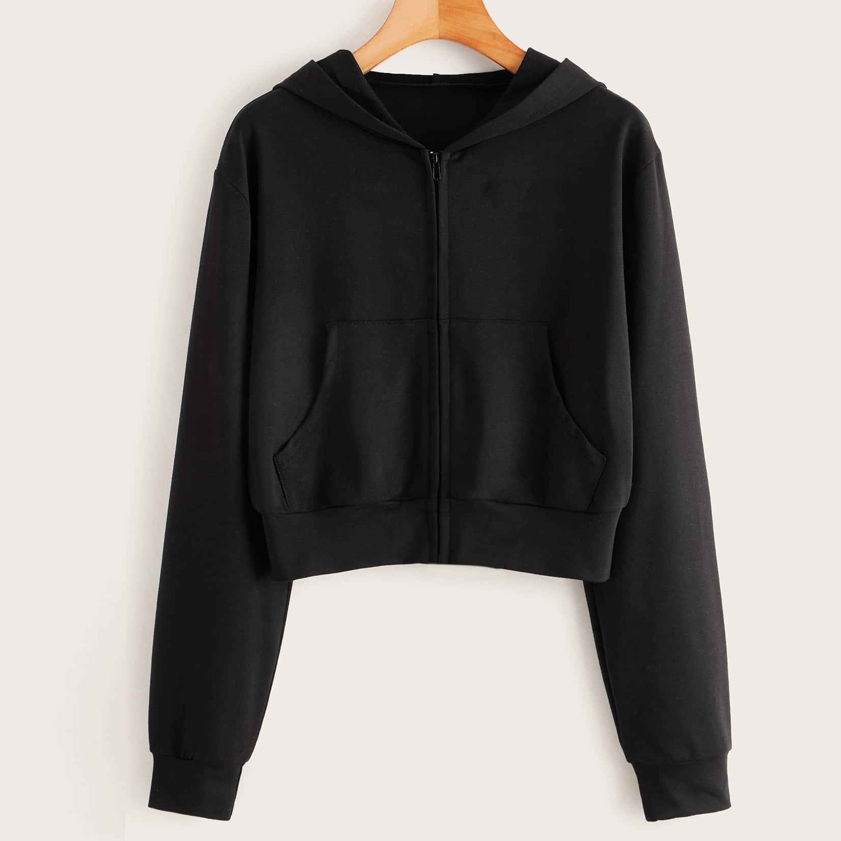 

Black Crop Zip Up Hoodie