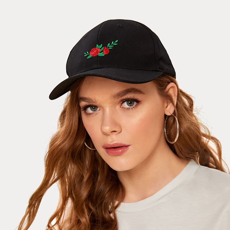

Floral Embroidered Baseball Cap, Black
