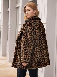 Plus Button Front Leopard Teddy Coat - Multicolor - View 2
