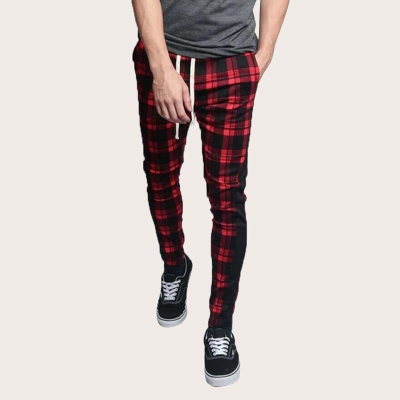 

Guys Plaid Drawstring Waist Sweatpants, Multicolor