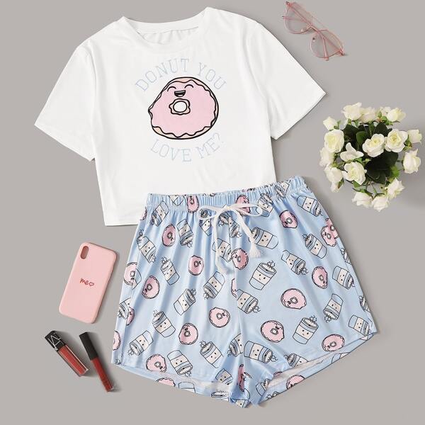 

Cartoon Print PJ Set, Multicolor