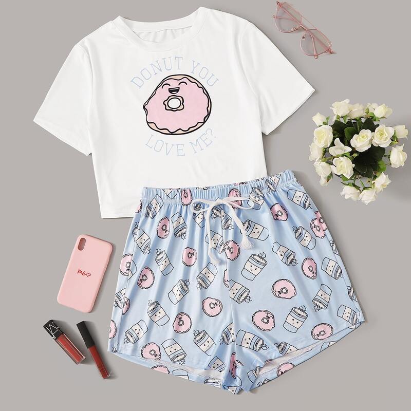 

Cartoon Print PJ Set, Multicolor