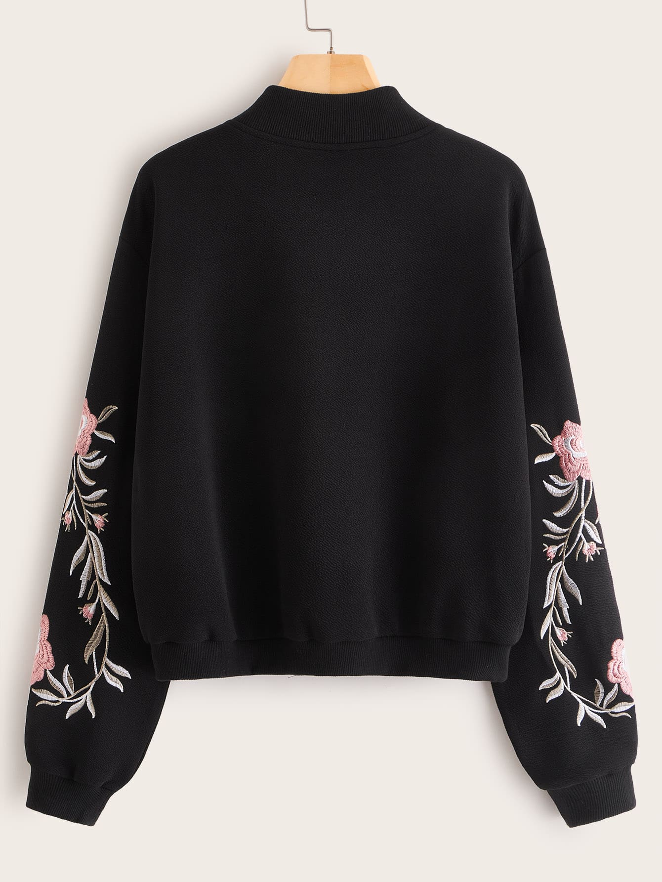 Embroidered Floral Detail O-Ring Zip Up Bomber Jacket In Fall/Winter