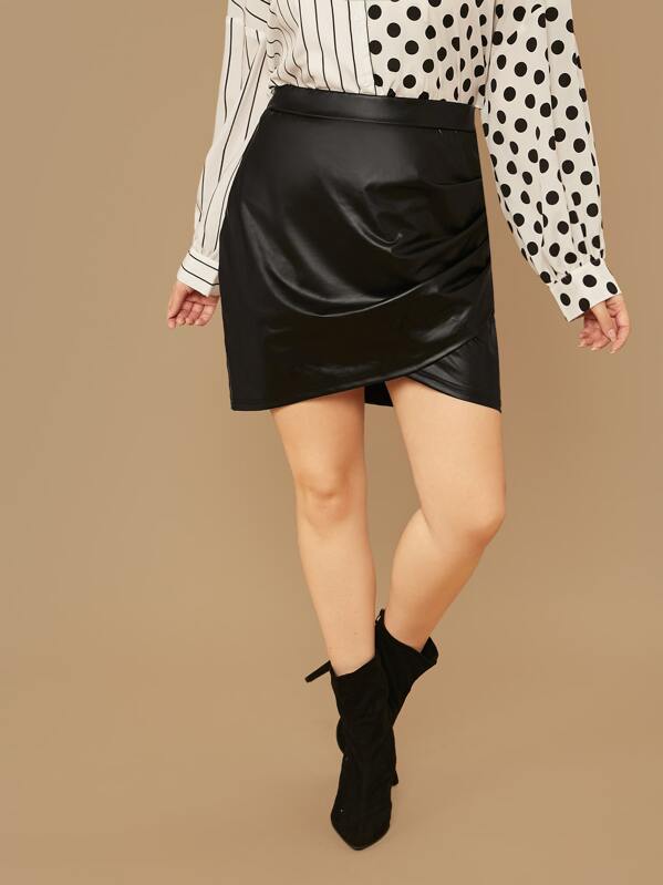 

Plus Zipper Side Asymmetrical Hem PU Skirt, Black, Faith Bowman