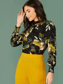 Mulvari Floral Print Mock Neck Top - Multicolor - View 1