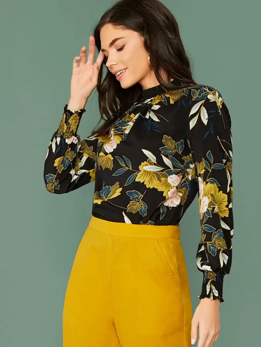 Mulvari Floral Print Mock Neck Top - Multicolor - View 1