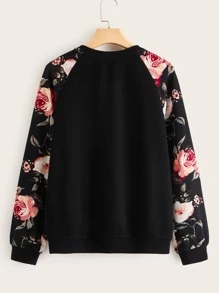 SHEIN LUNE Pullover de manga raglán con estampado floral