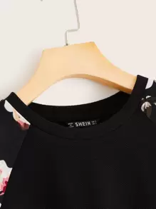 SHEIN LUNE Pullover de manga raglán con estampado floral