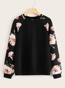 SHEIN LUNE Pullover de manga raglán con estampado floral