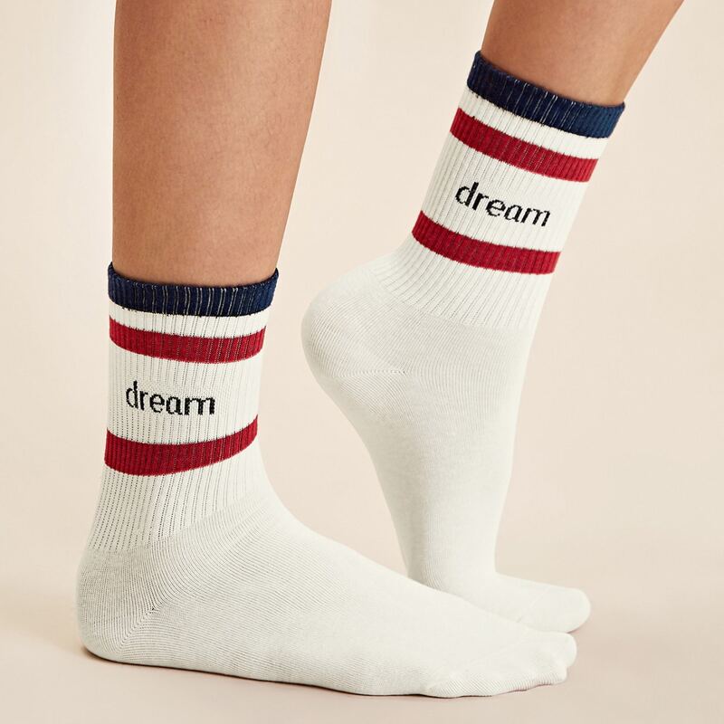 

1pair Letter Graphic Socks, White