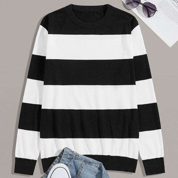 

Men Black-and-white Stripe Sweater