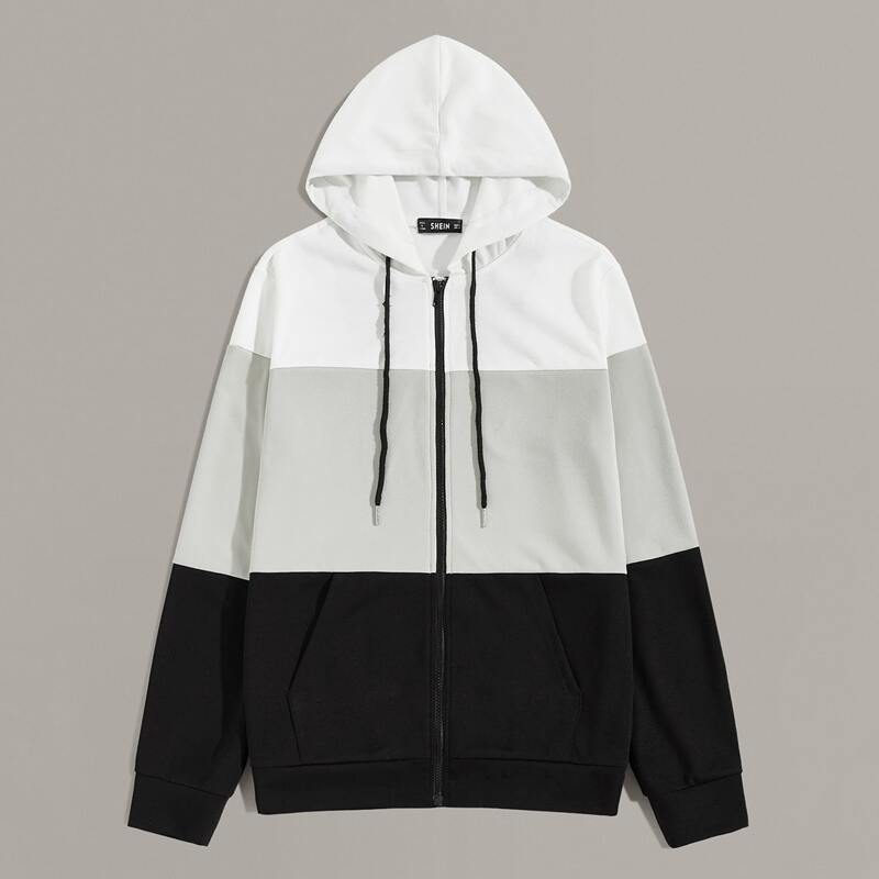 

Guys Colorblock Zipper Up Drawstring Hoodie Jacket, Multicolor