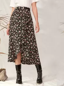 SHEIN Unity 小碎花花卉圖案不對稱下擺半身裙