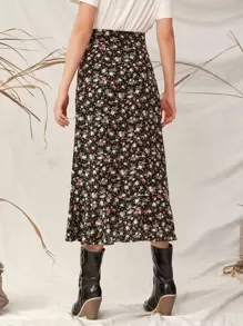 SHEIN Unity 小碎花花卉圖案不對稱下擺半身裙