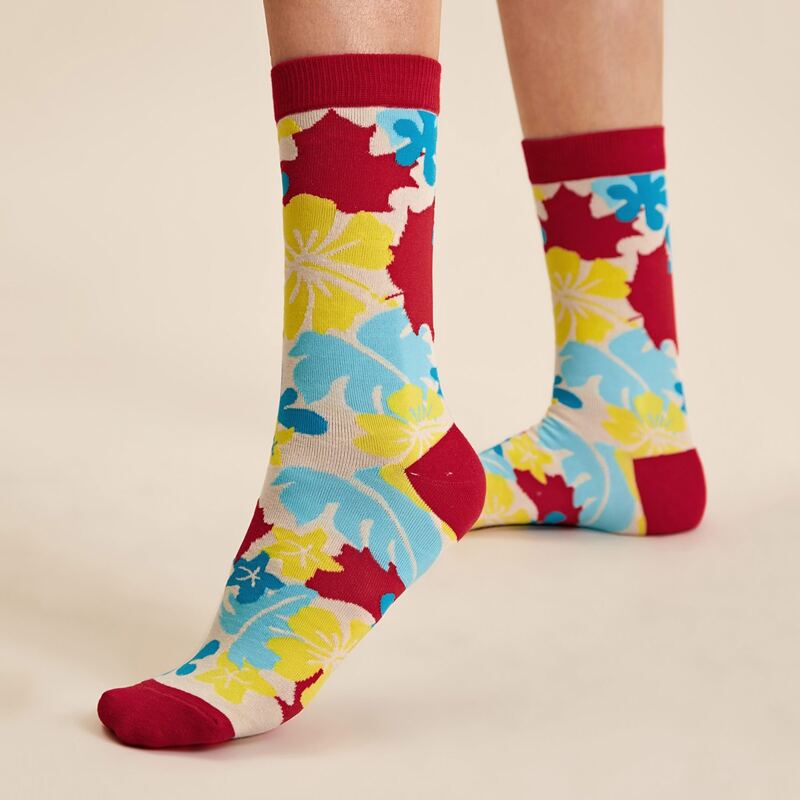 

1pair Floral Pattern Socks, Multicolor