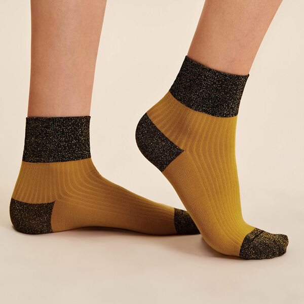 

1pair Color Block Socks, Multicolor