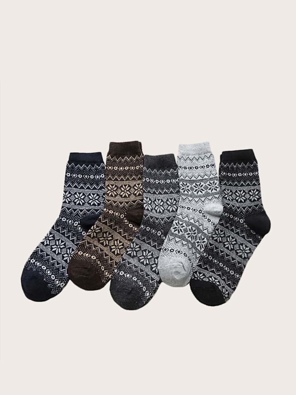 

5pairs Men Geometric Pattern Socks, Multicolor