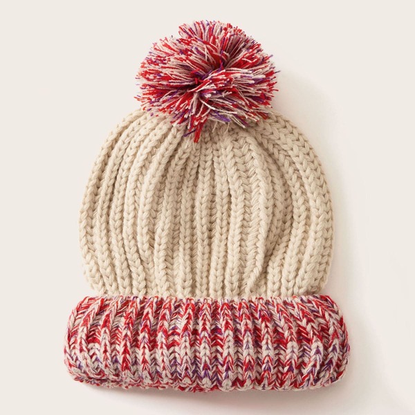 

Pom Pom Decor Color Block Knit Beanie, Multicolor
