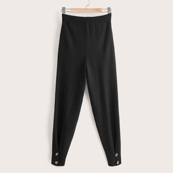 

Button Cuff Solid Sweater Pants, Black