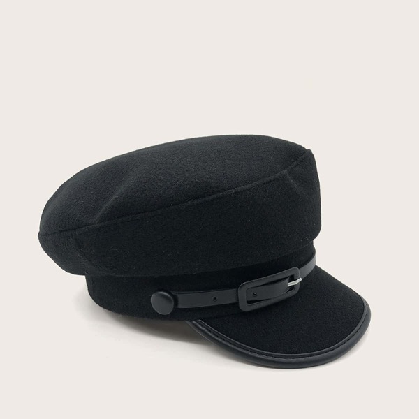 

Men Buckle Decor Baker Boy Hat, Black
