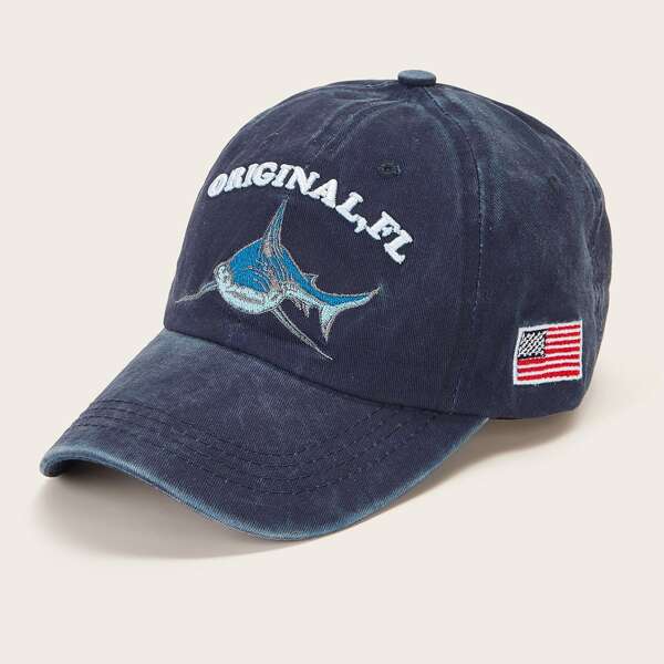 

Men Dolphin & Flag Embroidery Baseball Cap, Blue