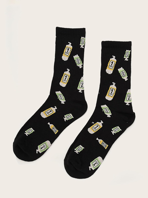 

1pair Men Bottle Pattern Socks, Multicolor