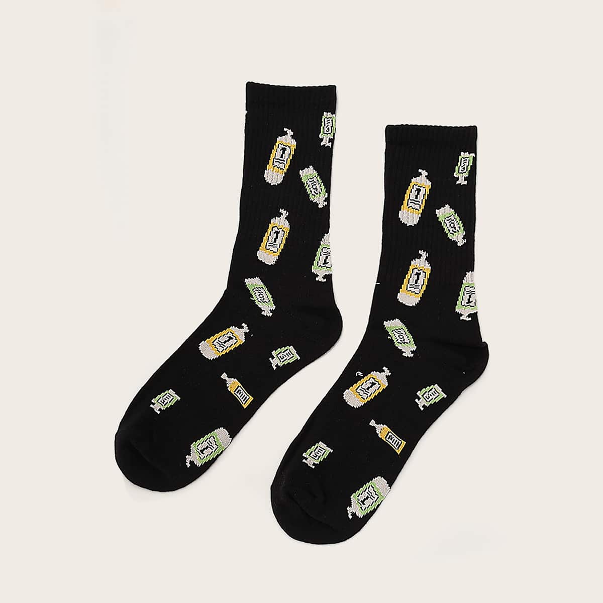 

1pair Guys Bottle Pattern Socks, Multicolor