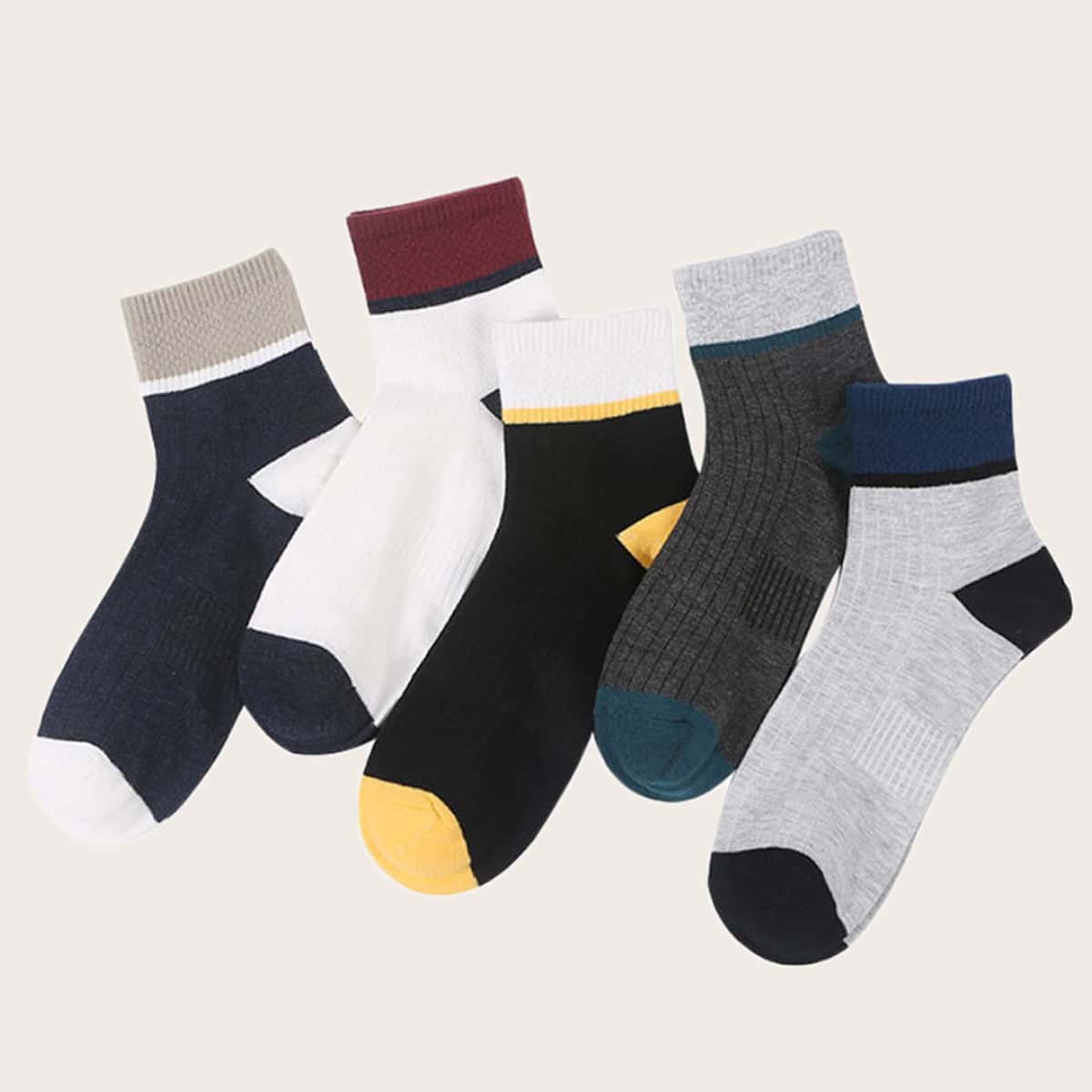 

5pairs Guys Color Block Socks, Multicolor
