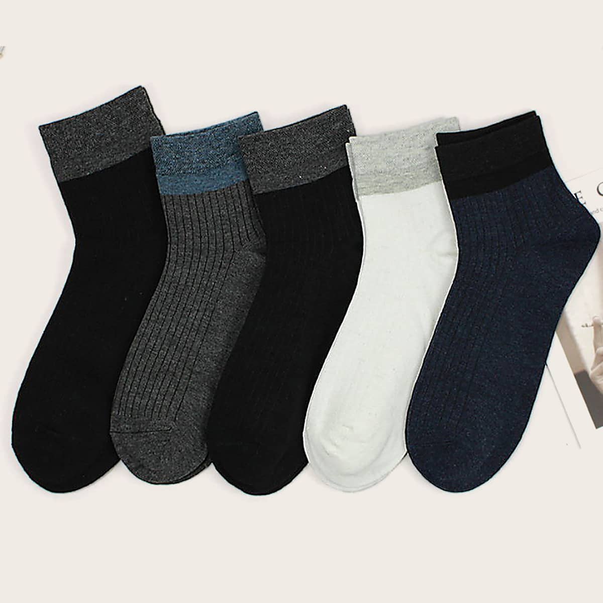 

5pairs Guys Contrast Trim Socks, Multicolor