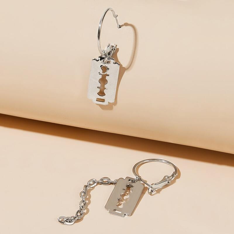 

1pair Blade Decor Hoop Drop Earrings, Silver