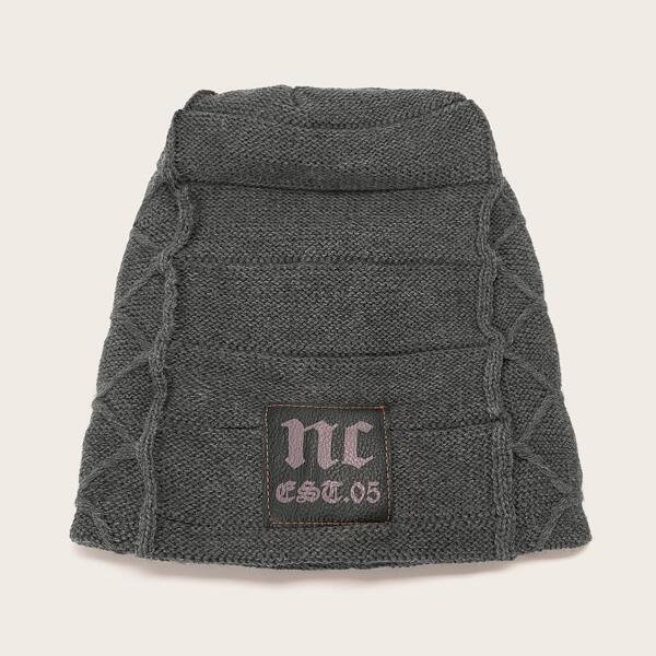 

Men Letter Patched Knit Beanie, Grey