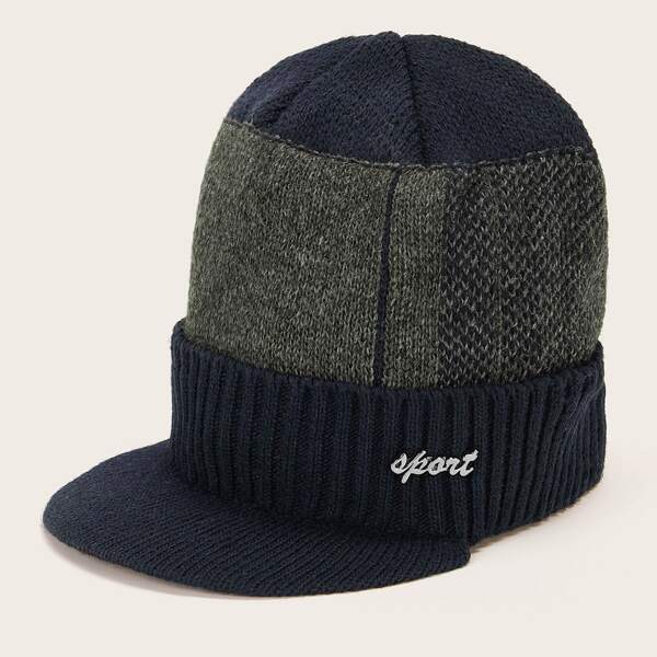 

Men Color Block Knit Baseball Cap, Black