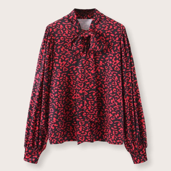 

Graphic Print Tie Neck Blouse, Multicolor